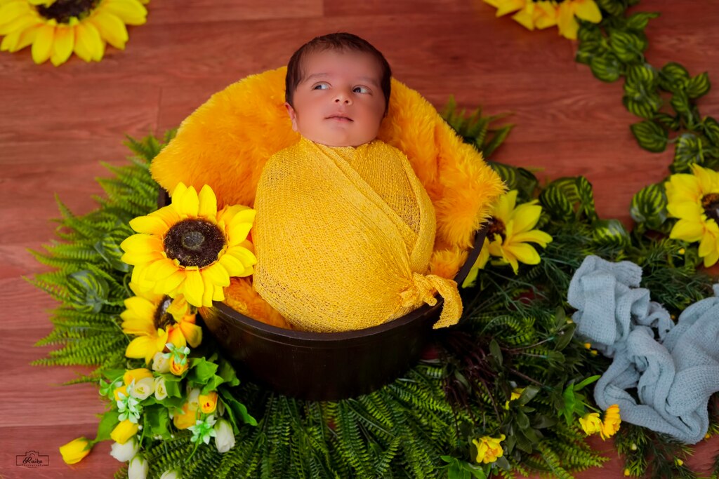 Newborn Green Bowl Circle With Yellow Wrapping Setup 140